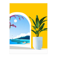 A Peek Ahead, Travel Ocean Beach Sea Tropical, Architecture Arch Boat Summer, Bougainvillea Eclectic Bohemian (Print Only)