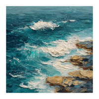 Dynamic Coastal Swell with Sculpted Turquoise Waves (Print Only)