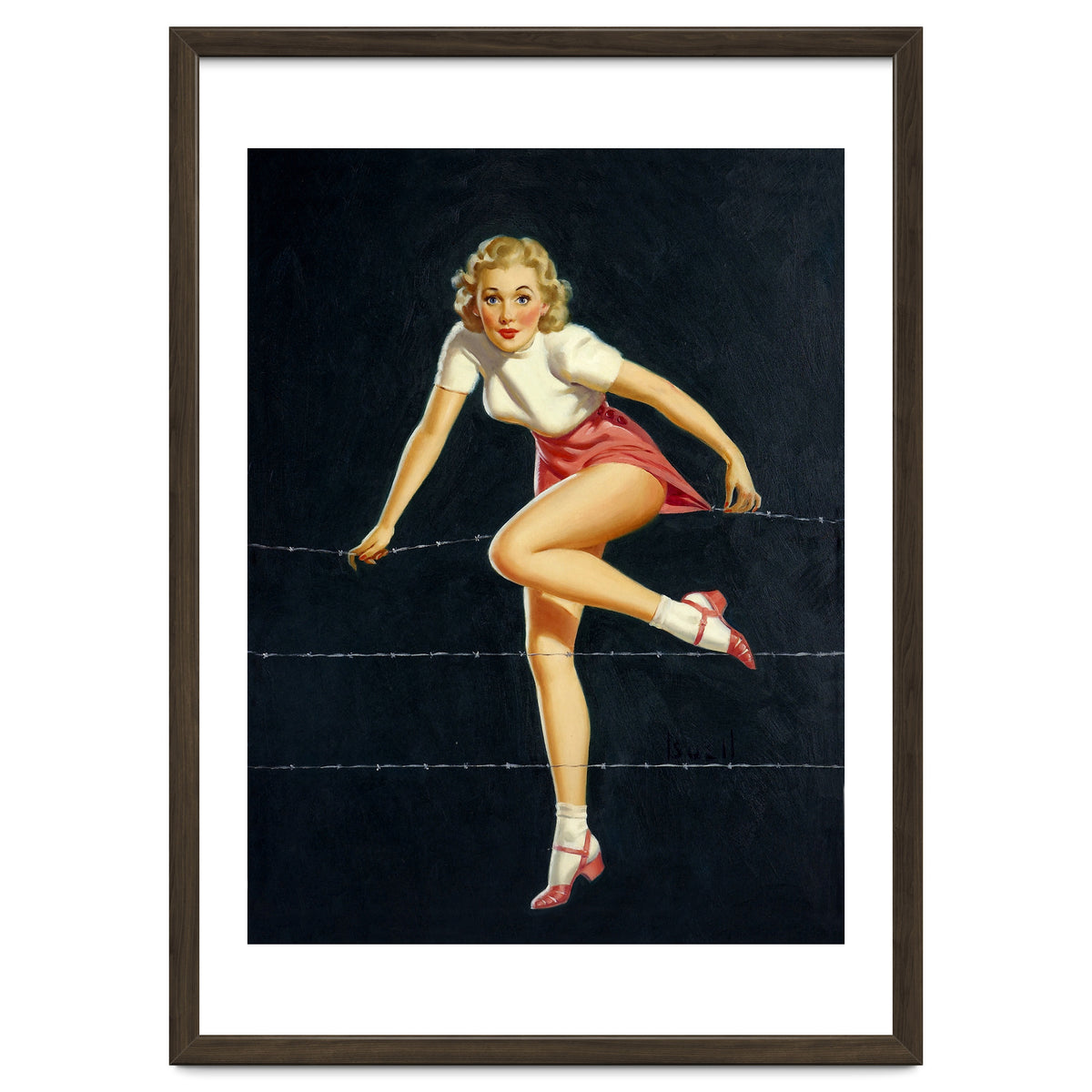 Pinup Girl Crossing The Barbed Wire