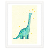 Cute Brontosaurus Watercolor Art, Whimsical Dinosaur Nursery Print, Starry Dino Illustration thumbnail