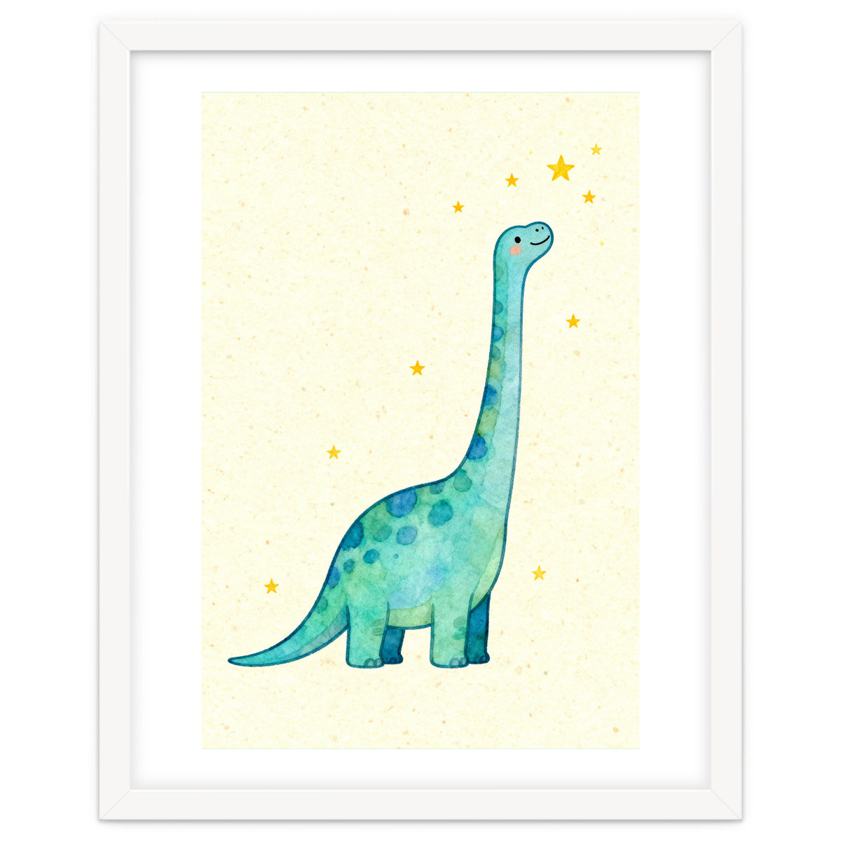 Cute Brontosaurus Watercolor Art, Whimsical Dinosaur Nursery Print, Starry Dino Illustration