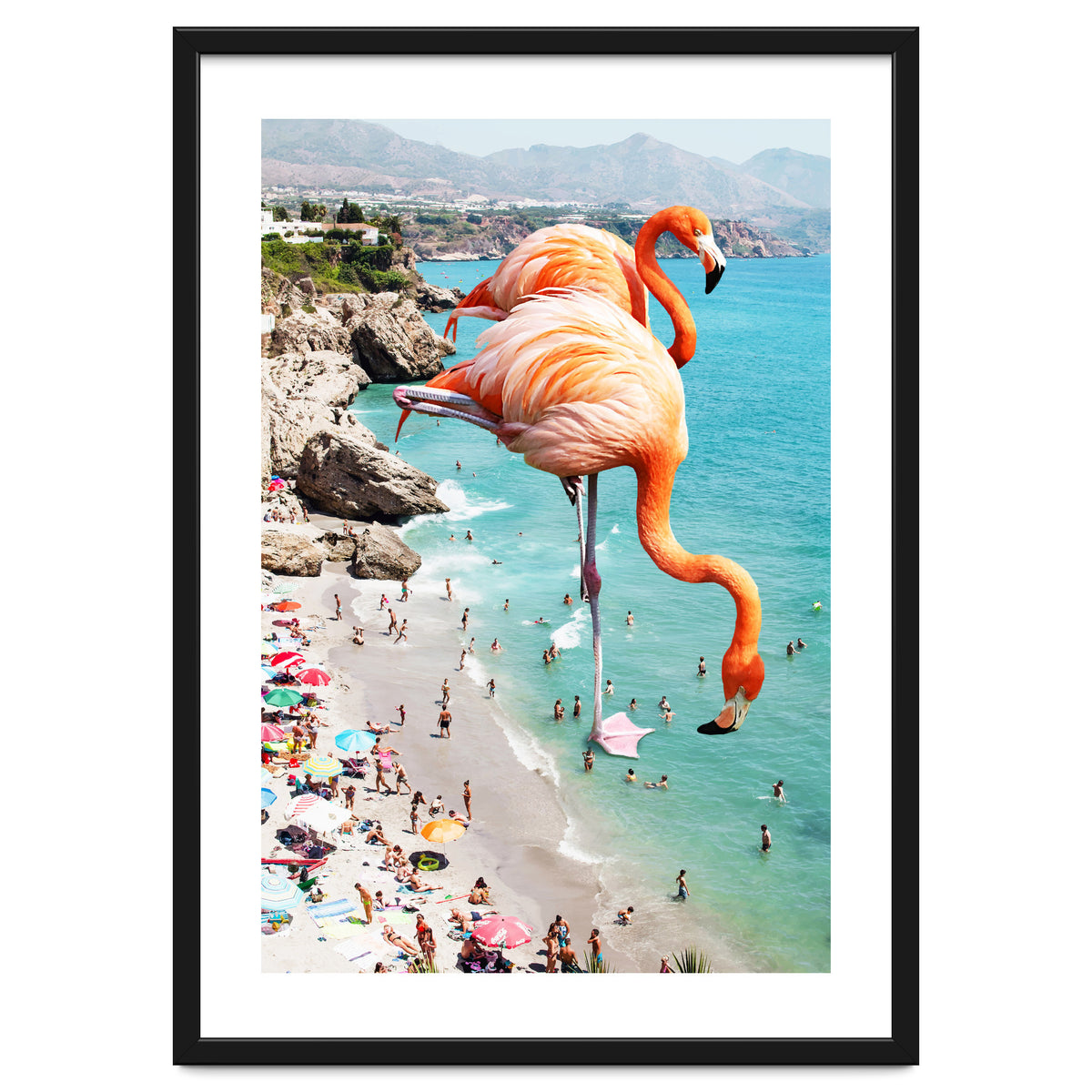 Flamingos on the Beach, Wildlife Surrealism Birds, Nature Flamingo Fantasy Beach Summer Photography
