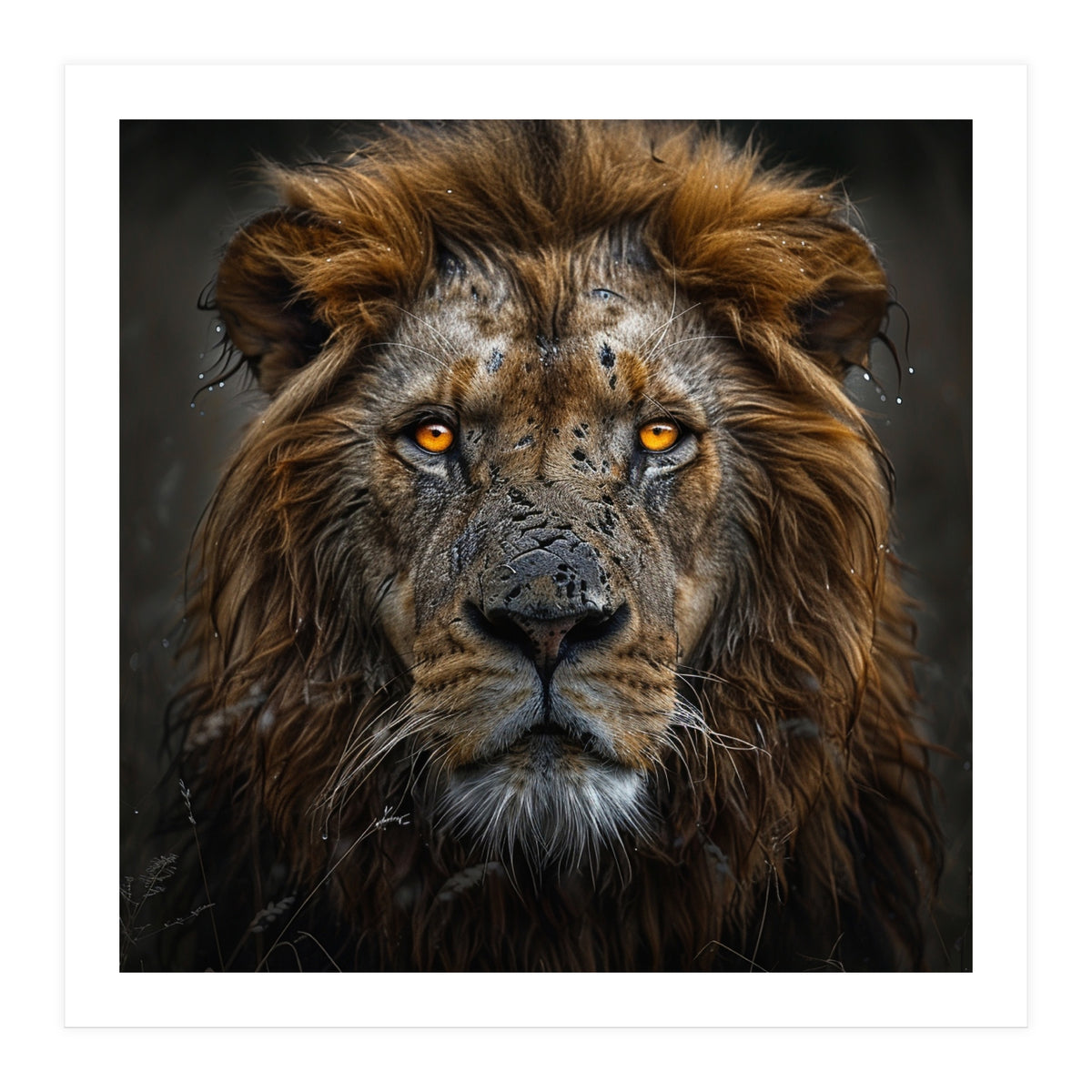 Majestic Lion With Glowing Eyes Close Up Portrait (Print Only)