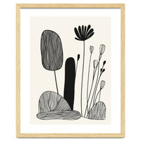 Abstract Black And White Botanical Illustration With Organic Shapes