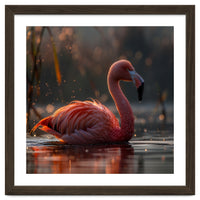 Pink Flamingo Swimming In Sunlight Water