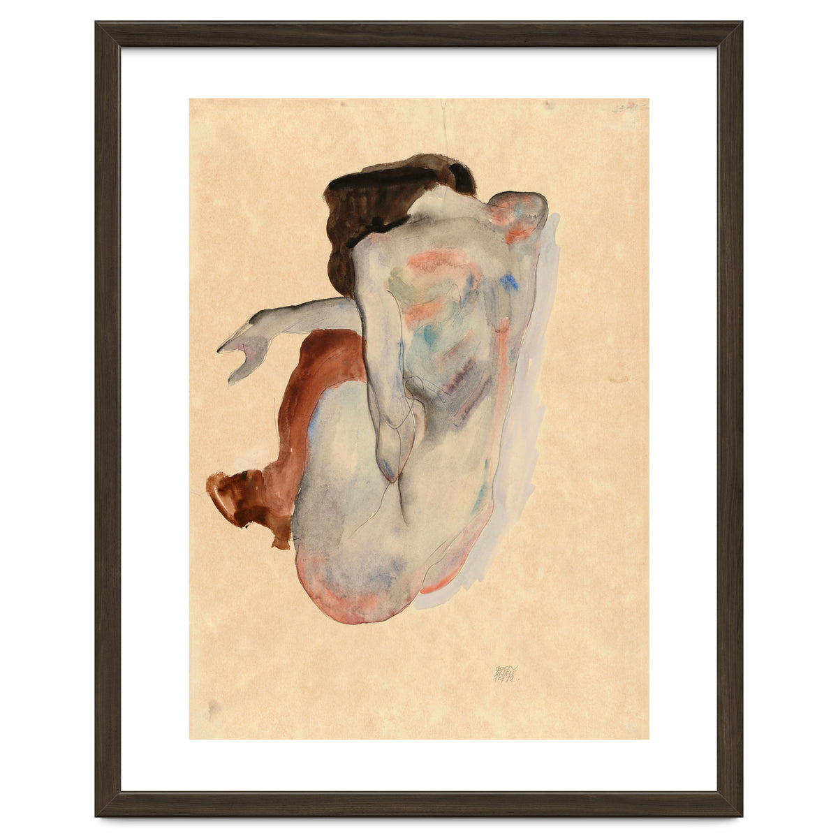 Crouching Nude in Shoes and Black Stockings, Back View.