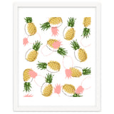 Pineapples & Pine Cones, Eclectic Tropical Nature Illustration, Quirky Fun Fruit Food Graphic Design thumbnail