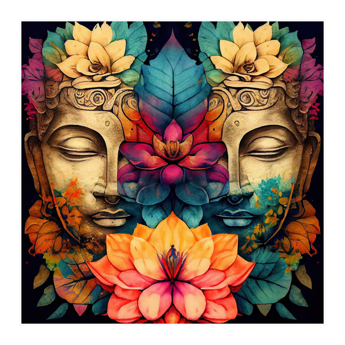 Twin Lotus Buddha Portrait (Print Only)