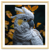 Yellow Crested Cockatoo Portrait Autumn Leaves Dark thumbnail