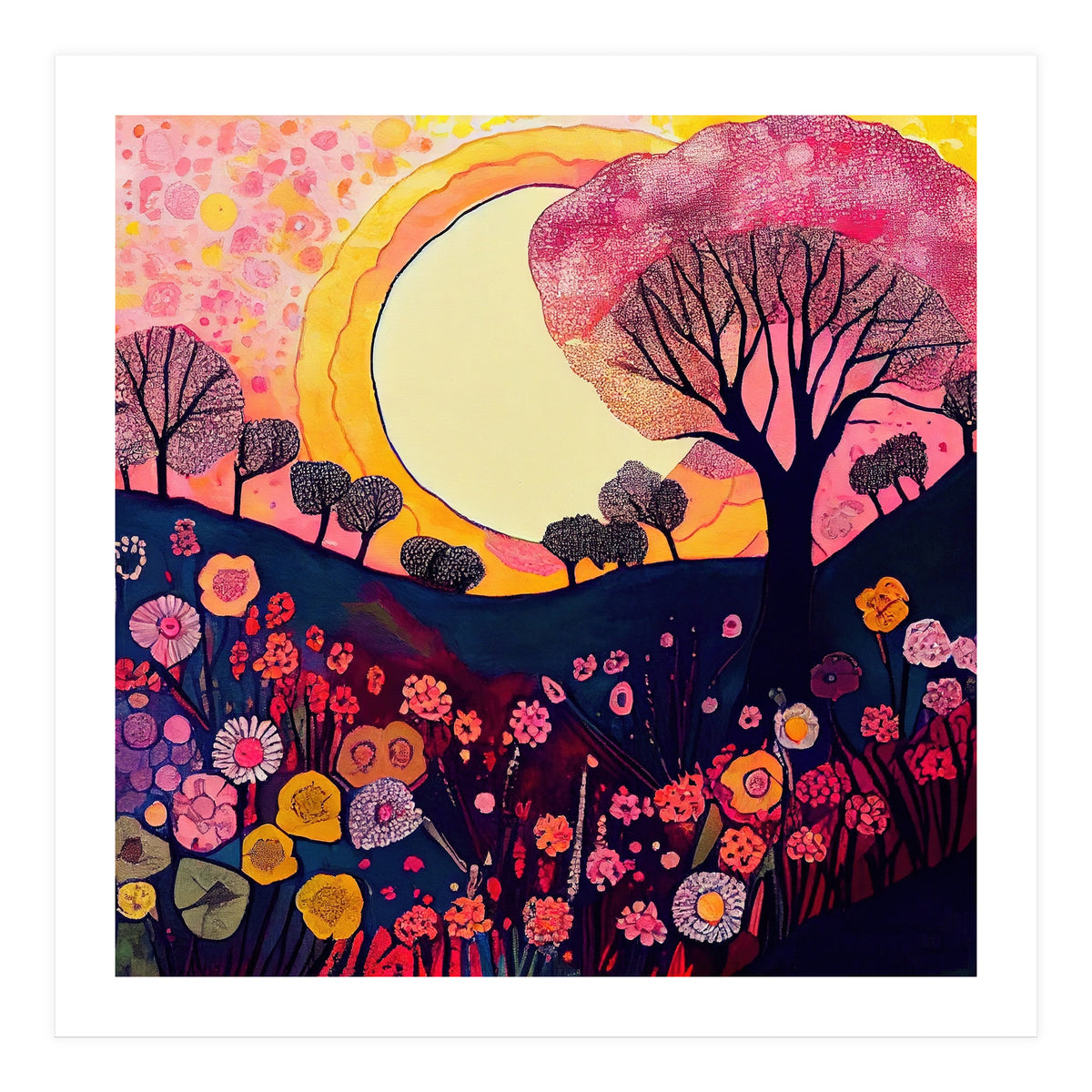 Folk Sunset Over Floral Hills (Print Only)