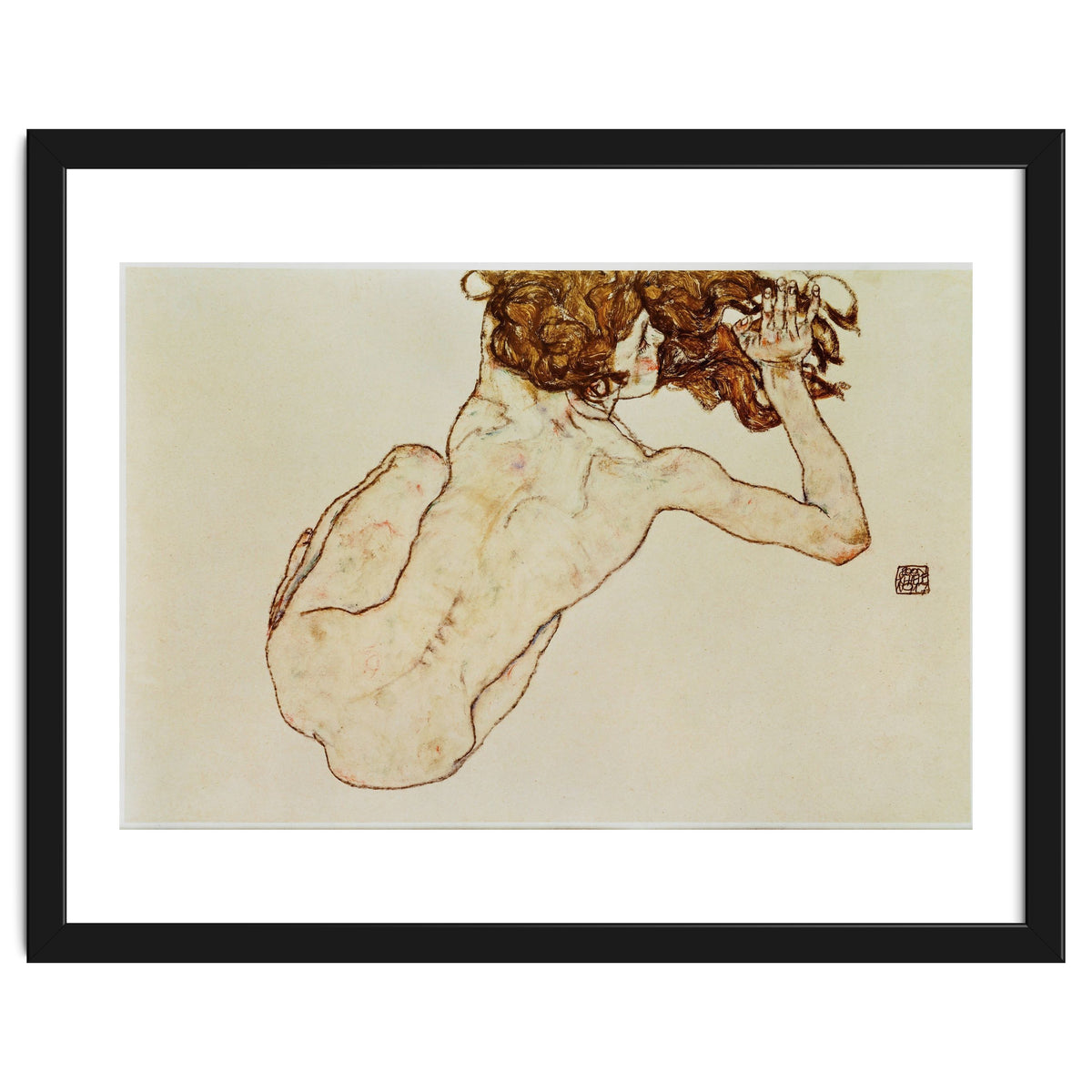 Kauernder Rueckenakt - Crouching nude,back view,1917. Gouache and pencil, 29,5 x 45 cm.