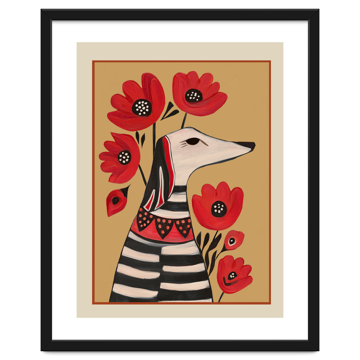 Striped Dog With Poppies