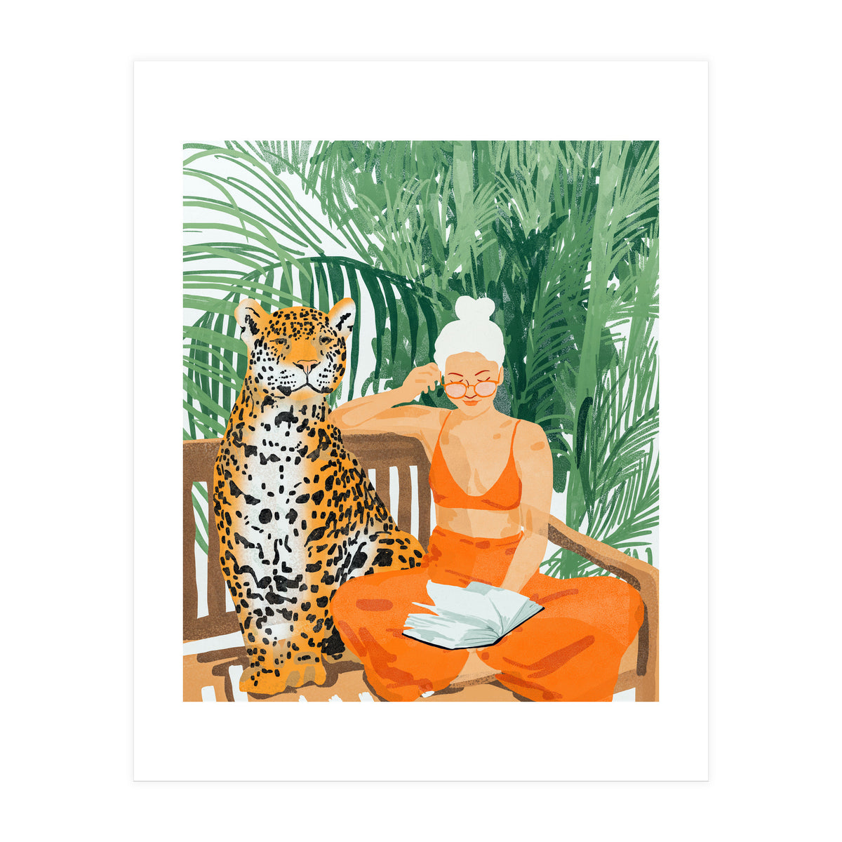 Jungle Vacay | Modern Bohemian Blonde Woman Tropical Travel | Leopard Wildlife Forest Reader (Print Only)