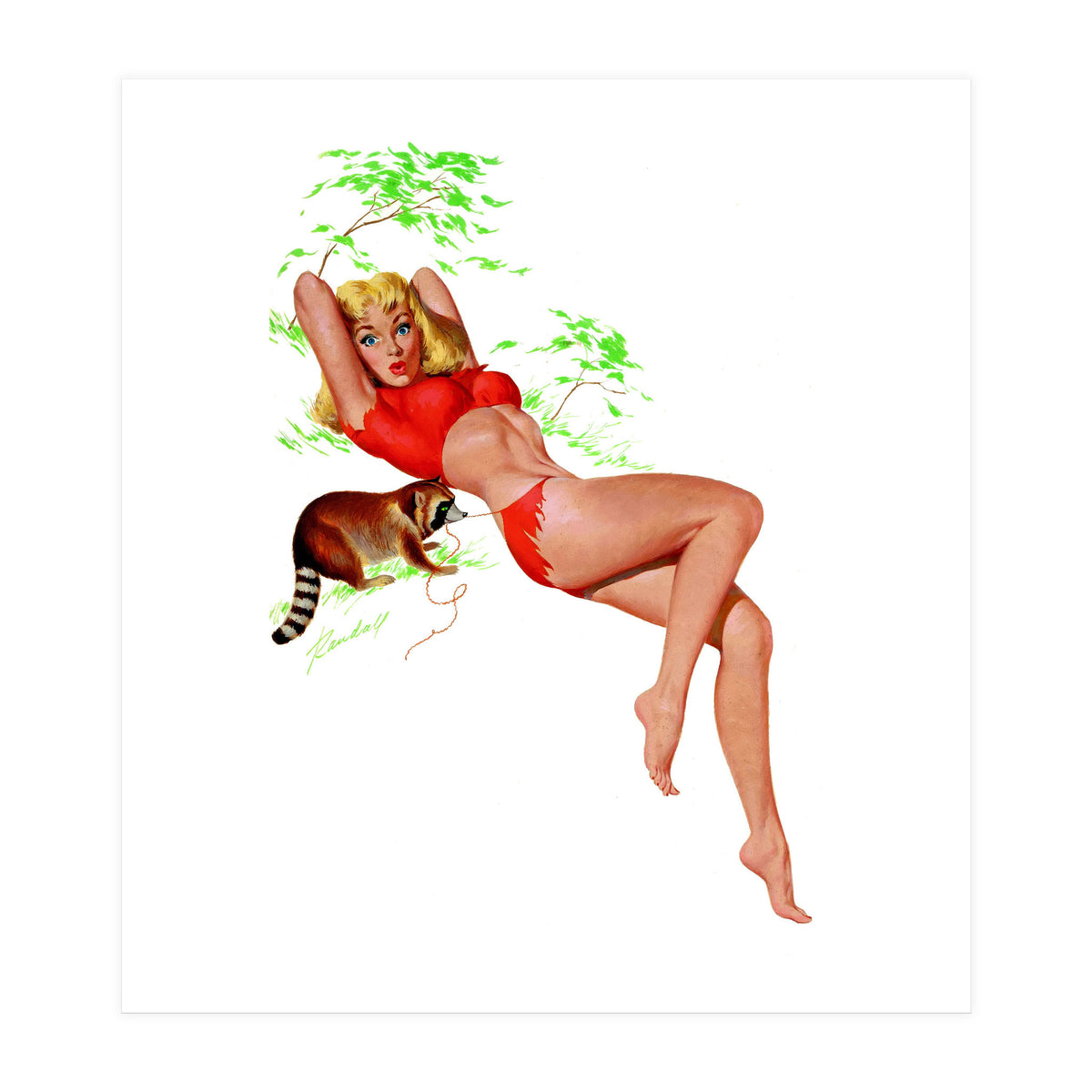 Pinup Girl With A Naughty Racoon (Print Only)