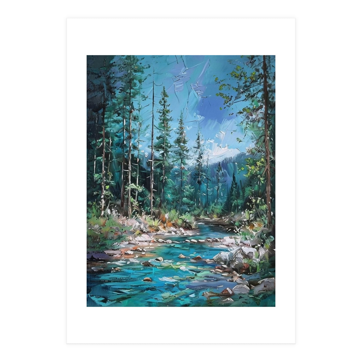 Whispers of the Azure Creek: A Textured Journey (Print Only)
