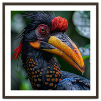 Close Up Of Helmeted Hornbill Bird In Rain