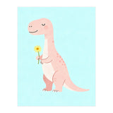 T-Rex Tyrannosaurus Dinosaur Art, Whimsical Dino with Flower, Gentle Nursery Print (Print Only) thumbnail