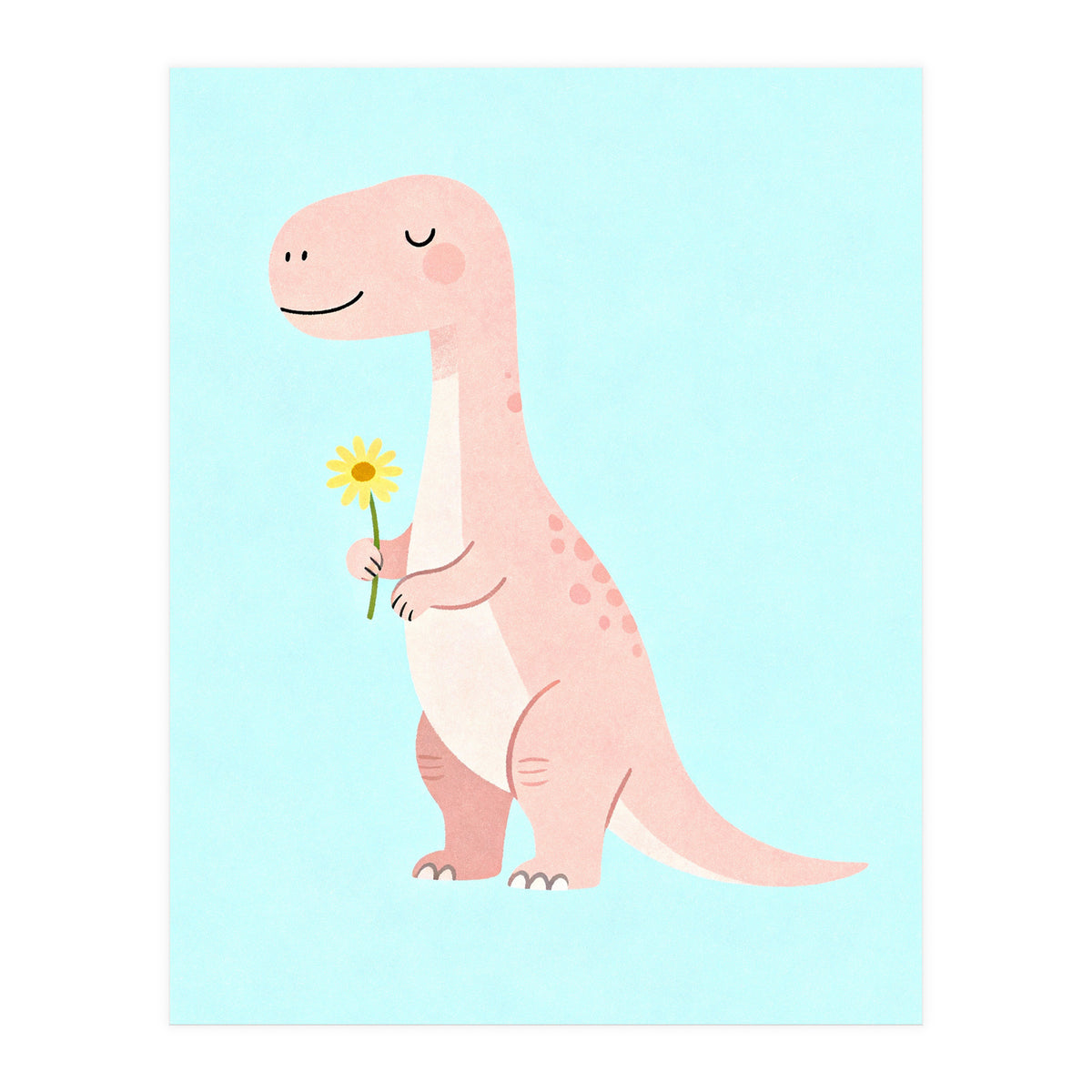 T-Rex Tyrannosaurus Dinosaur Art, Whimsical Dino with Flower, Gentle Nursery Print (Print Only)