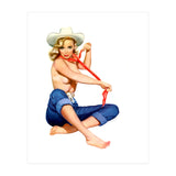 Pinup Texas Girl With White Cowboy Hat (Print Only) thumbnail