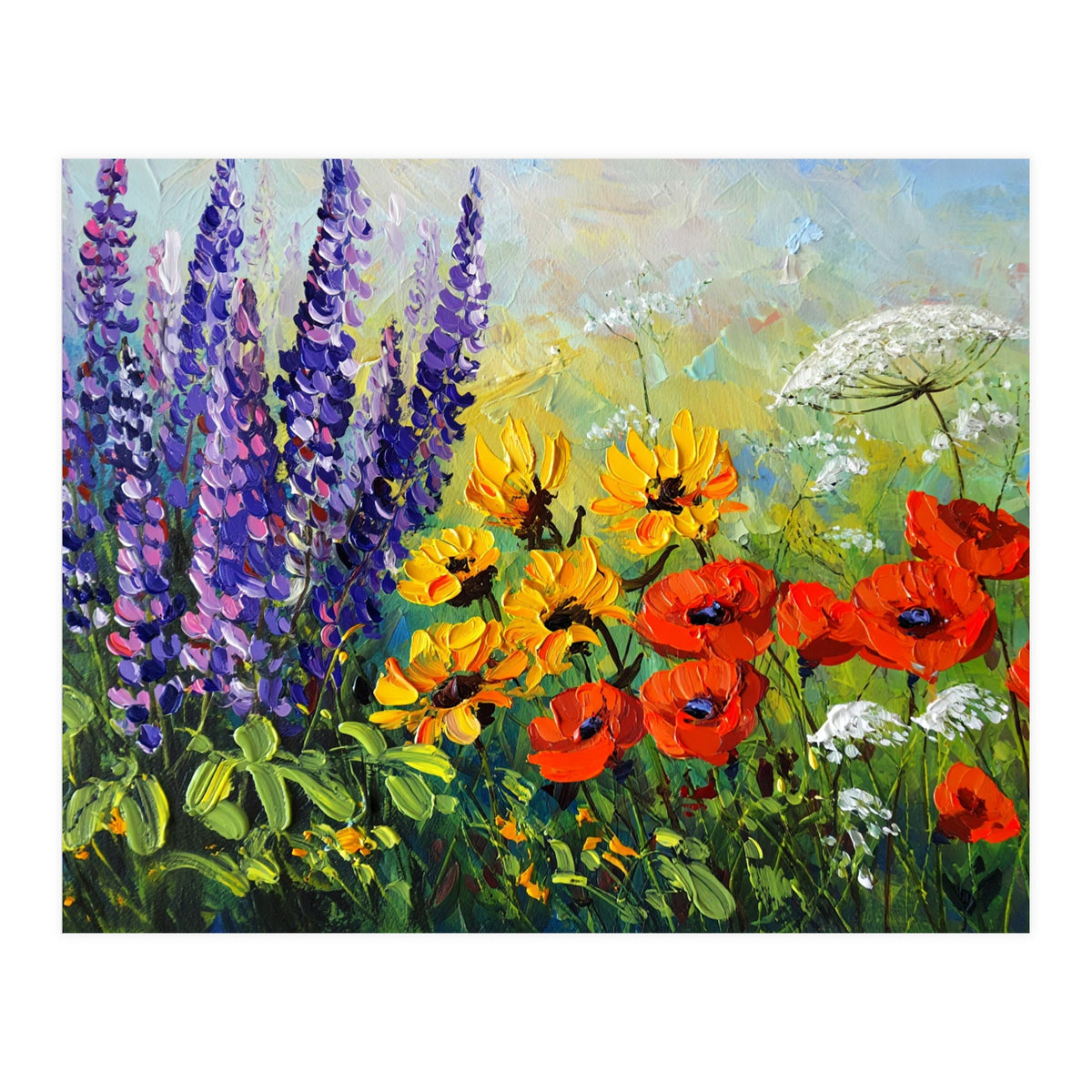 Radiant Summer Wildflower Meadow Oil Painting (Print Only)