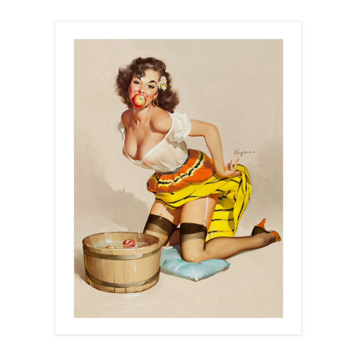 Pinup Girl Bobbing For Apples (Print Only)