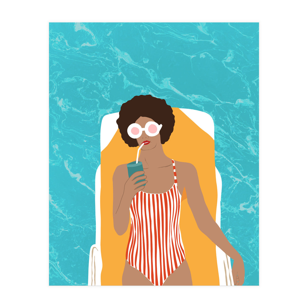 Chilling In The Moment, Eclectic Bohemian Black Woman Of Color, Swimming Pool Afro Fashion Vacation Enjoy Summer (Print Only)