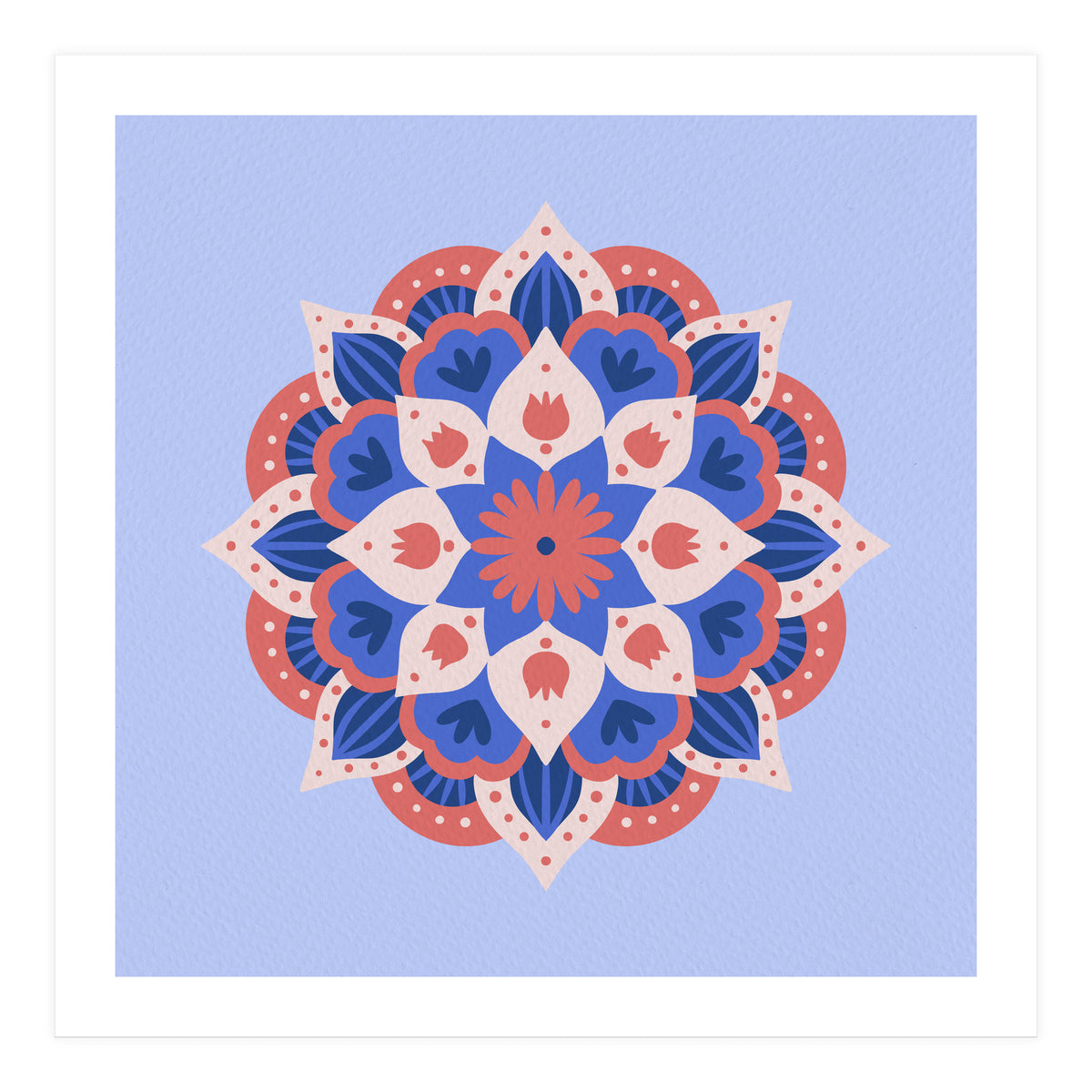 Mandala flower - blue and coral (Print Only)