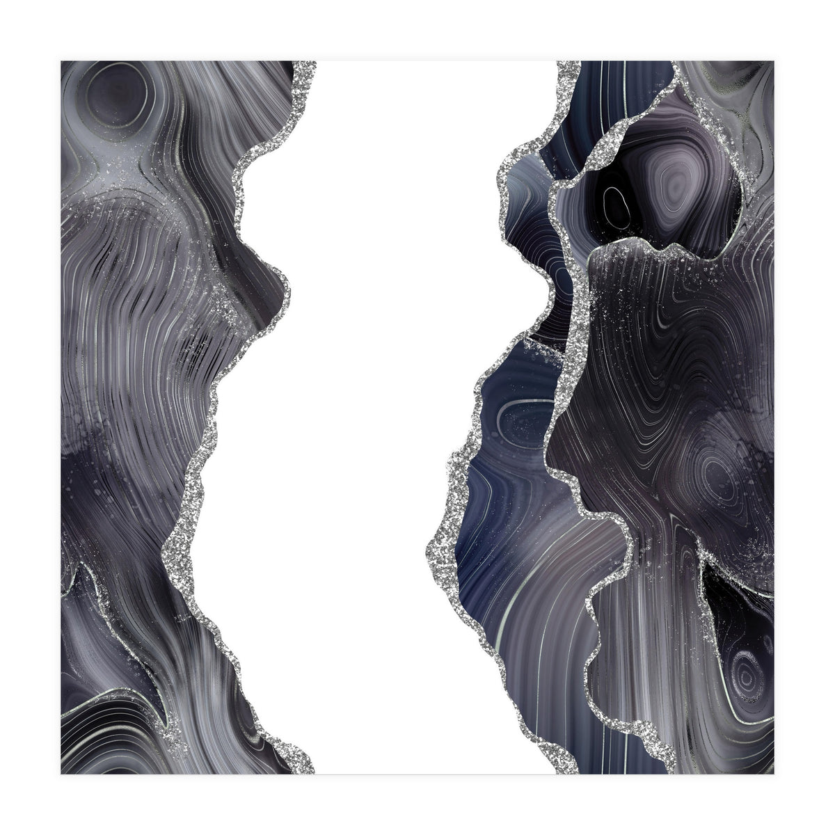 Black & Silver Glitter Agate Texture 05 (Print Only)