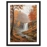 Serene Autumn Waterfall in Misty Forest