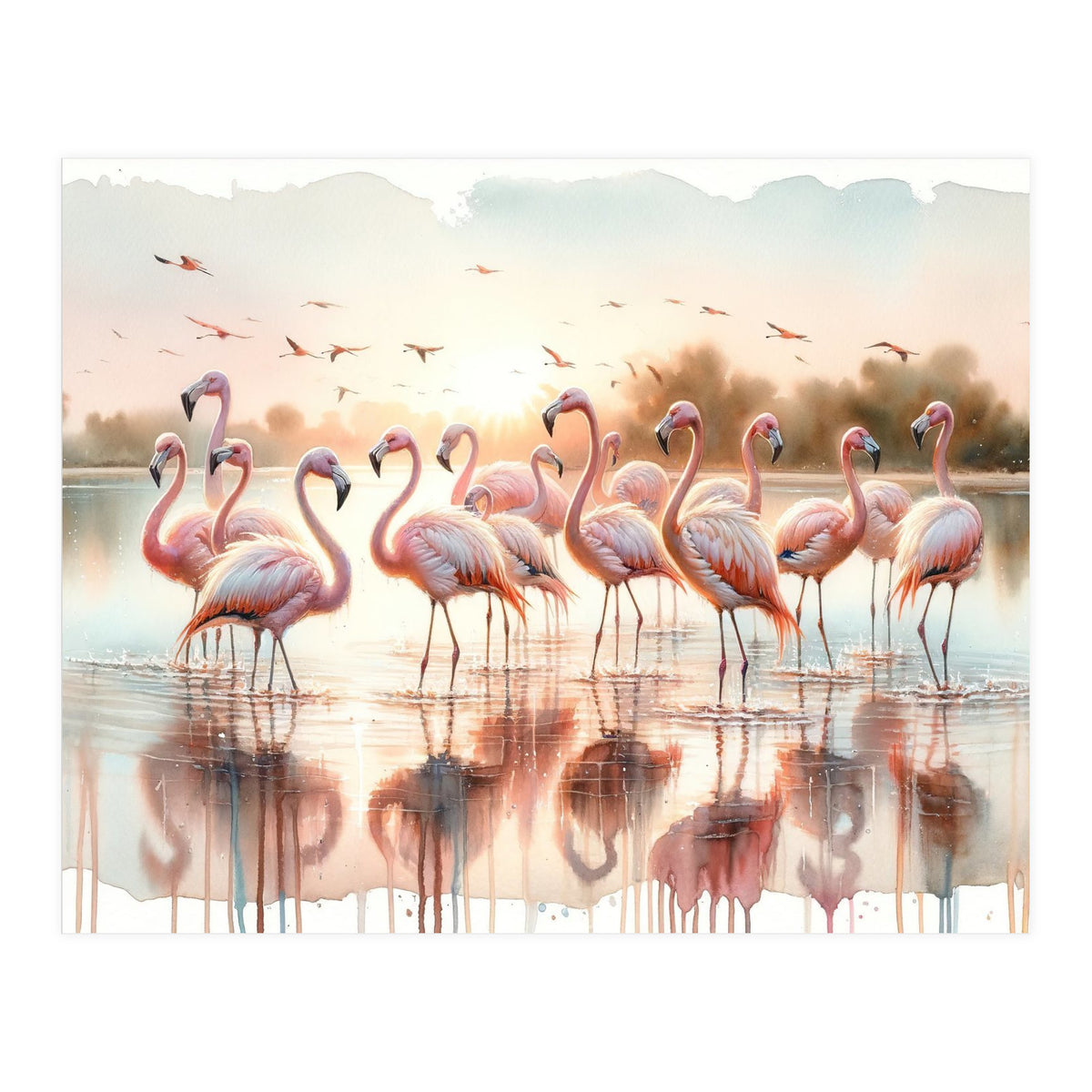 Serene Flamingo Sunrise (Print Only)