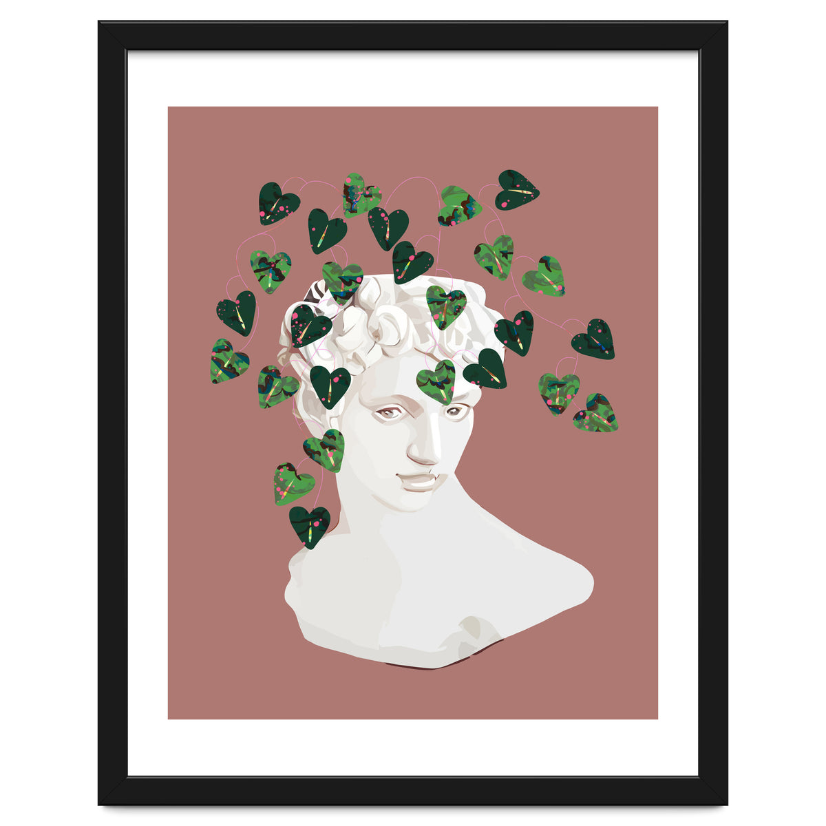 Roman Planter, Plant Pot, Botanical Nature Victorian Statue Face, Eclectic Bohemian Plant Lady Illustration