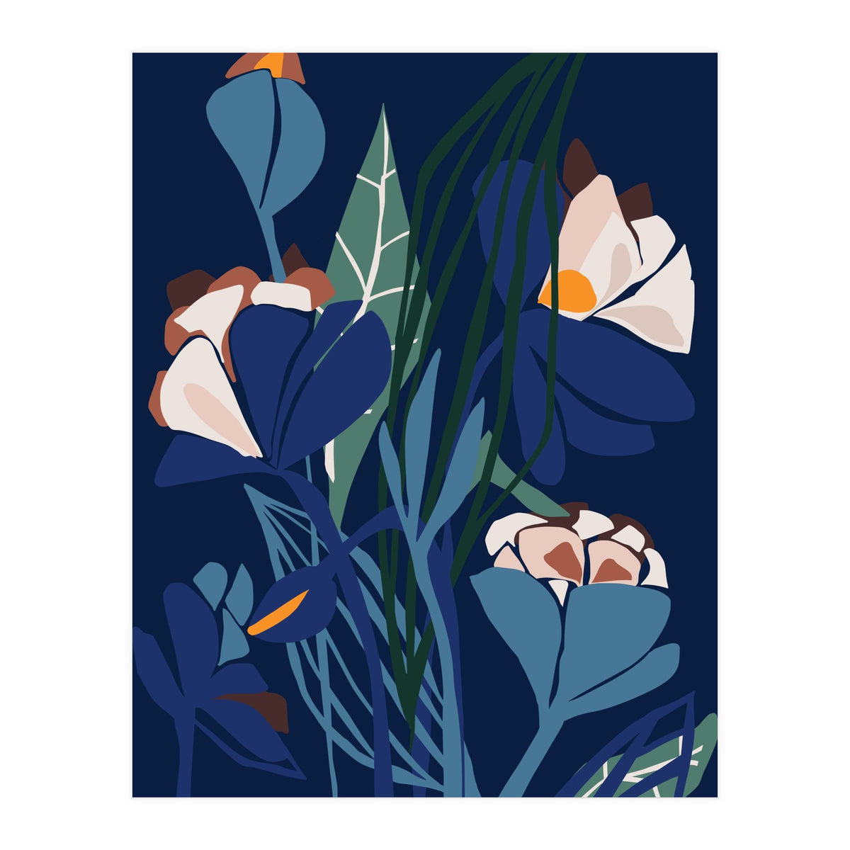 Florals At Night – Modern Illustration (Print Only)