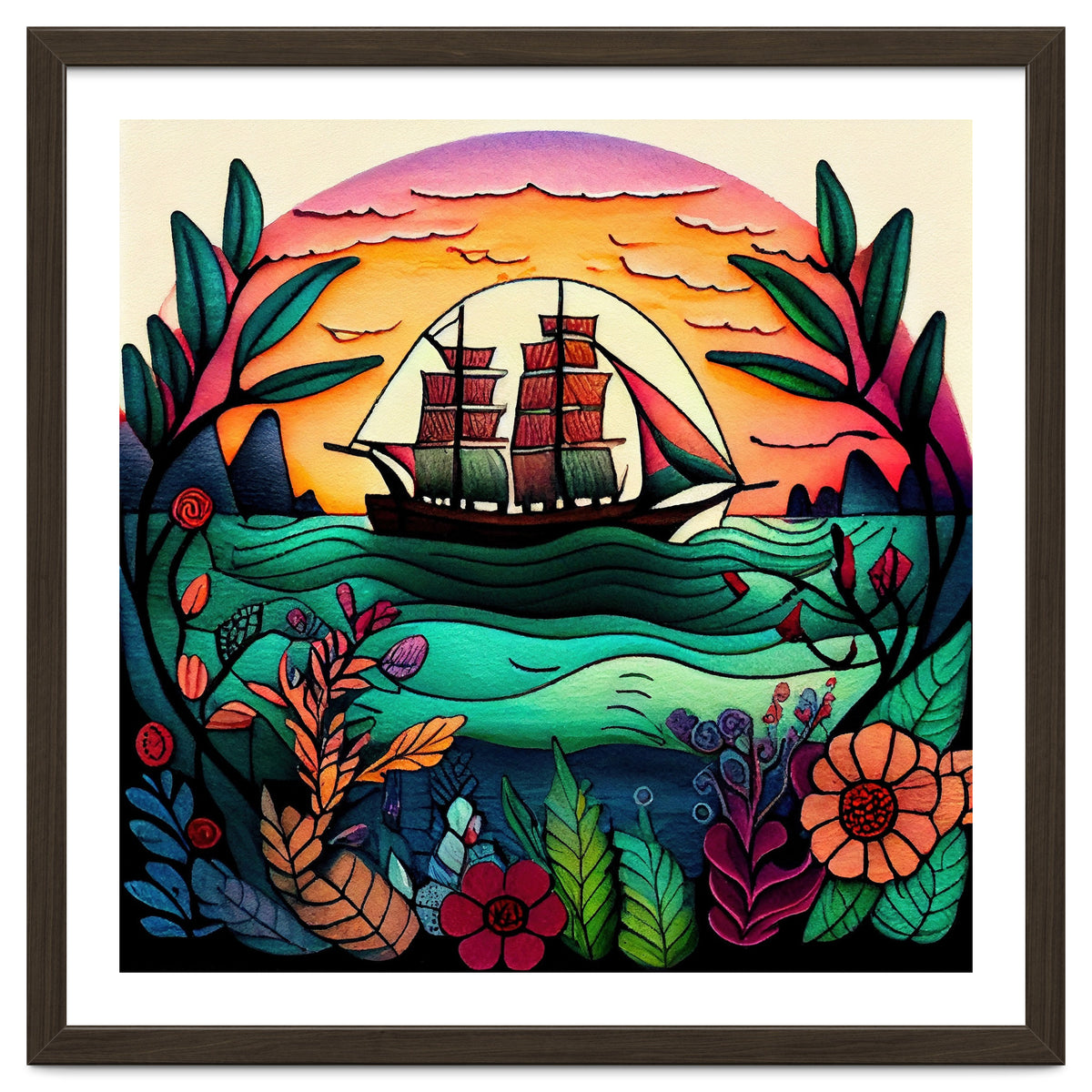 Folk Sunset Sailing Ship