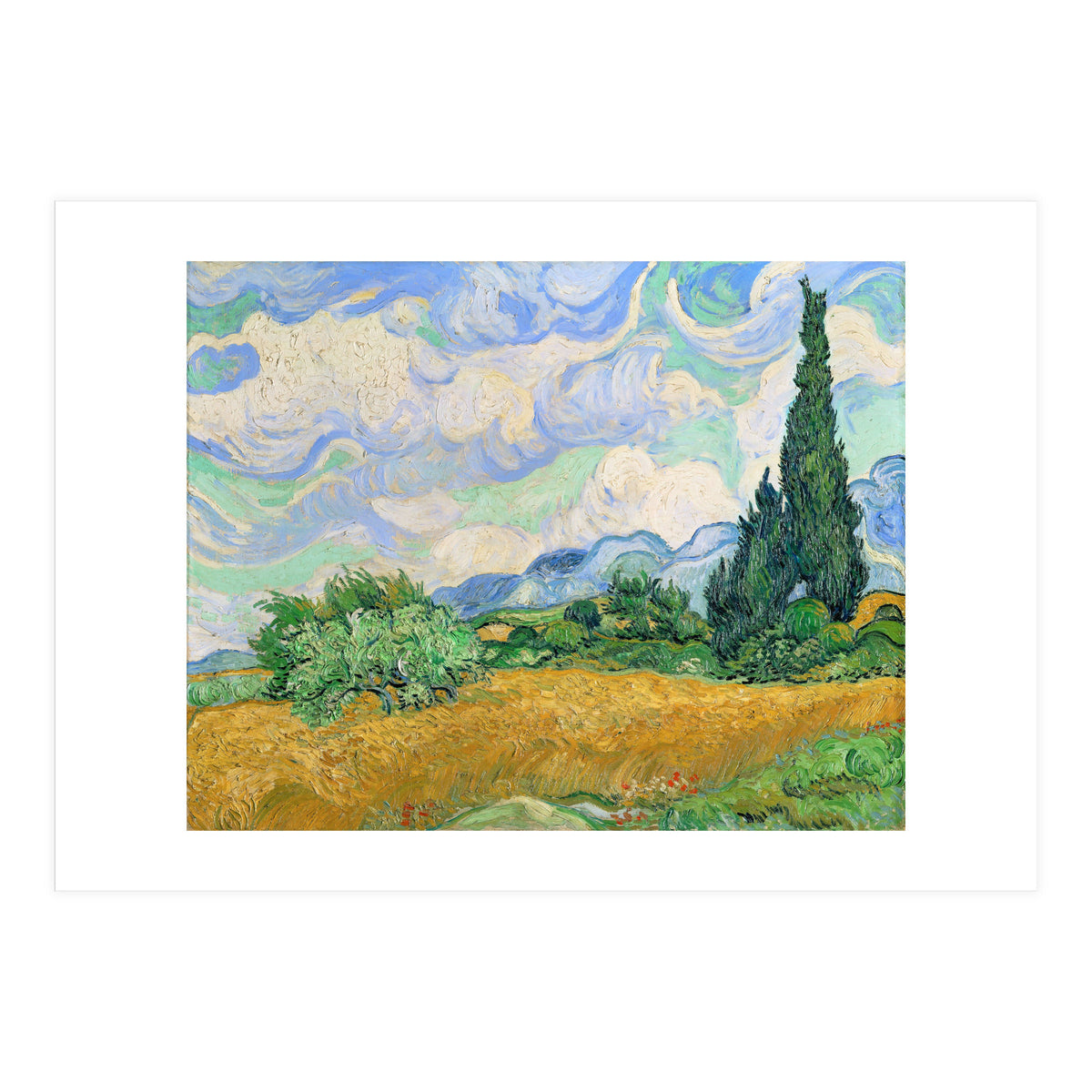 Wheat Field with Cypresses. (Print Only)