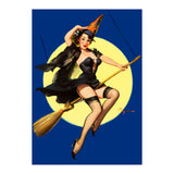 Pinup Sexy Witch Posing On A Broom (Print Only) thumbnail