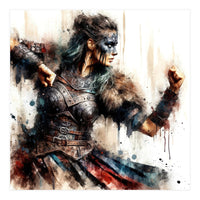 Viking Warrior Woman Watercolor Portrait (Print Only)