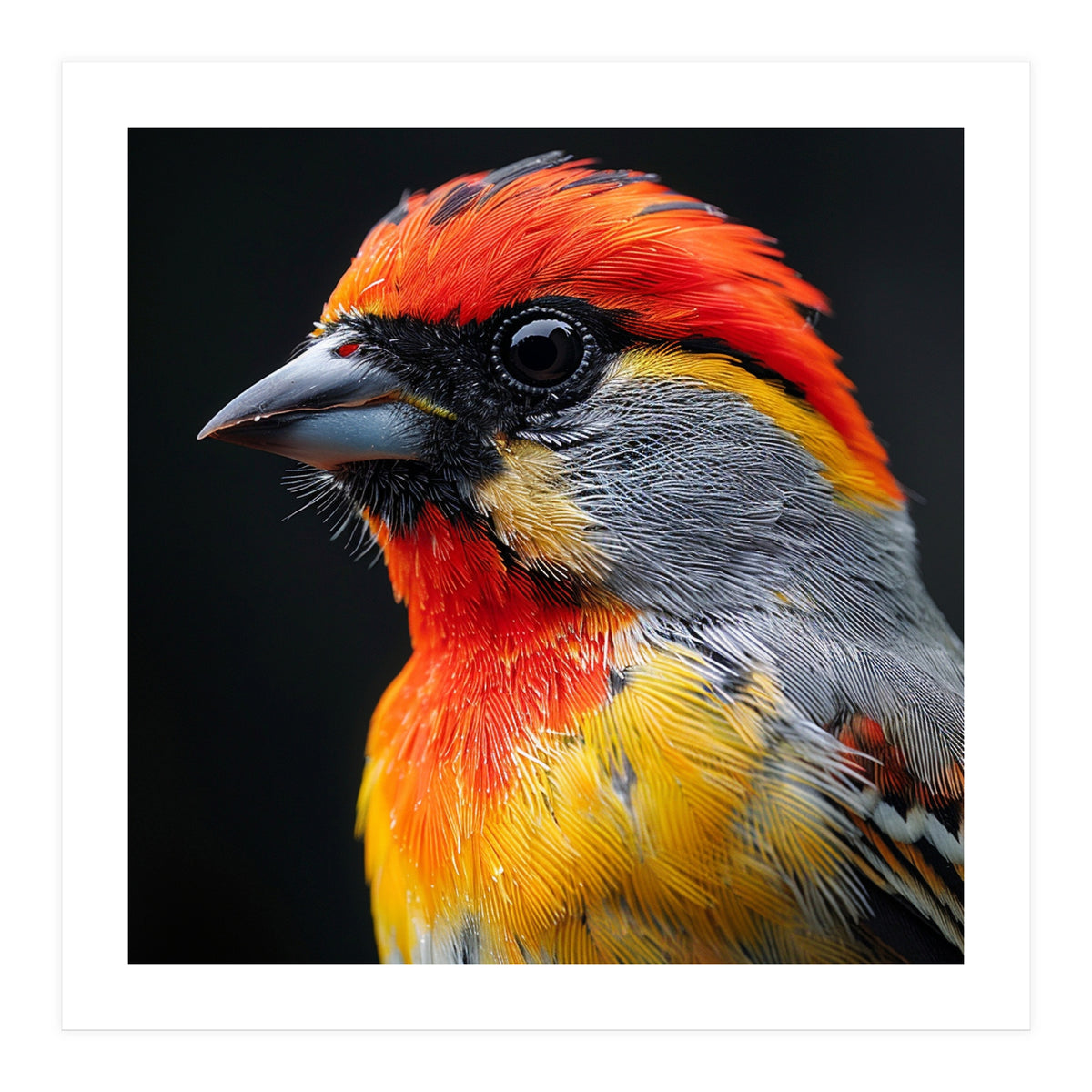 Close Up Of Colorful Bird With Red Orange Yellow Feathers (Print Only)