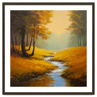 Golden Autumn Forest Path with Winding Creek
