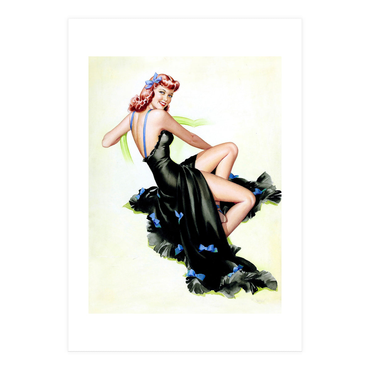 Pinup Girl Posing In Black Dress (Print Only)