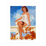 Beautiful Pinup Girl Posing On A Fence (Print Only) thumbnail