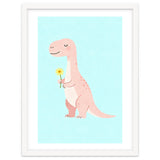 T-Rex Tyrannosaurus Dinosaur Art, Whimsical Dino with Flower, Gentle Nursery Print thumbnail
