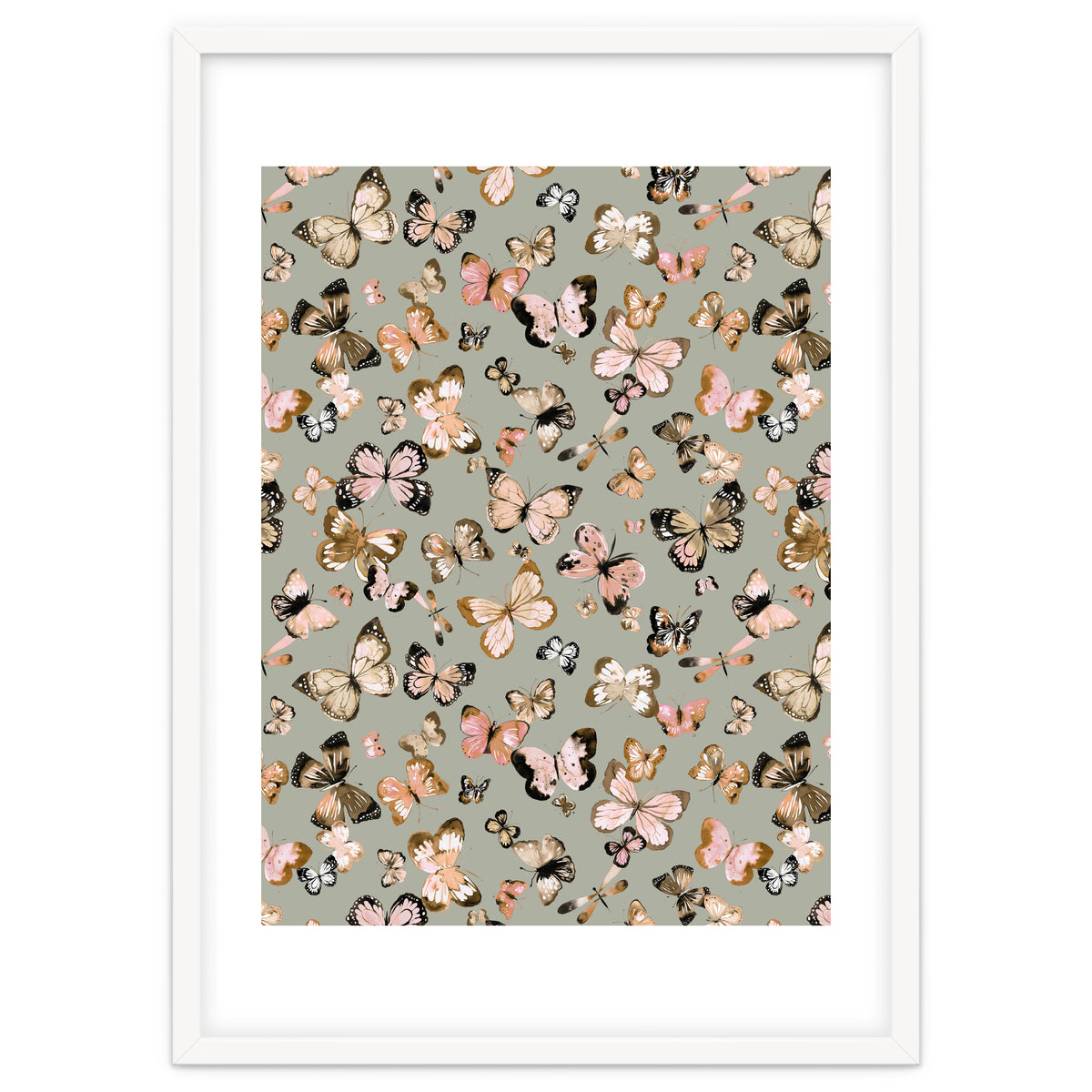 Flying Butterflies Gold Beige