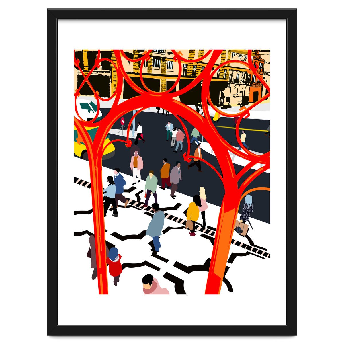 City Street, Eclectic Architecture Buildings Busy New York, People Work Office Daily Life Boho Contemporary Traffic Gifts