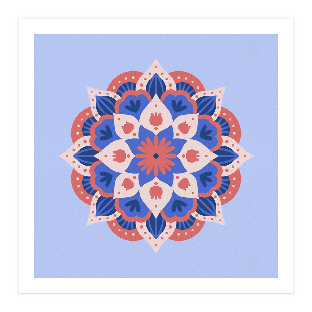 Mandala flower - blue and coral (Print Only)