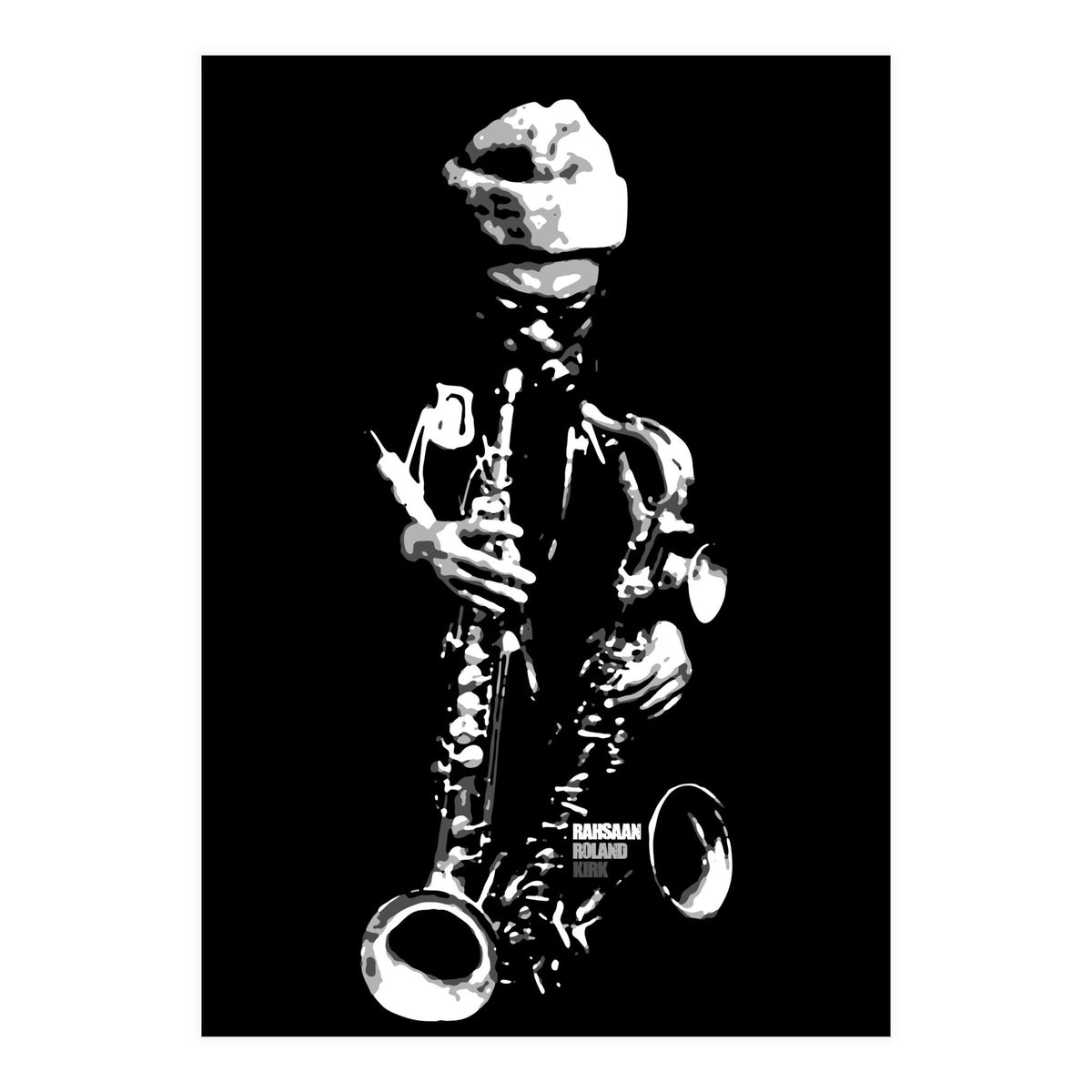 Rahsaan Roland Kirk Jazz Music Legend in Grayscale (Print Only)