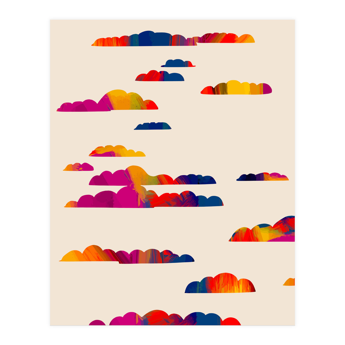 Totem Clouds, Colorful Sky Vibrant Eclectic Bohemian, Abstract Positivity Good Vibes Boho Contemporary Modern Painting (Print Only)