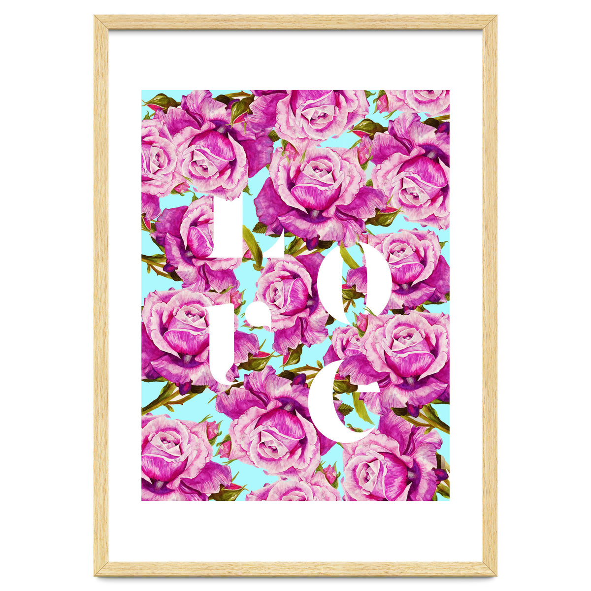 Love, Floral Typography Valentine's Graphic Design, Eclectic Modern Boho Botanical Rose Illustration