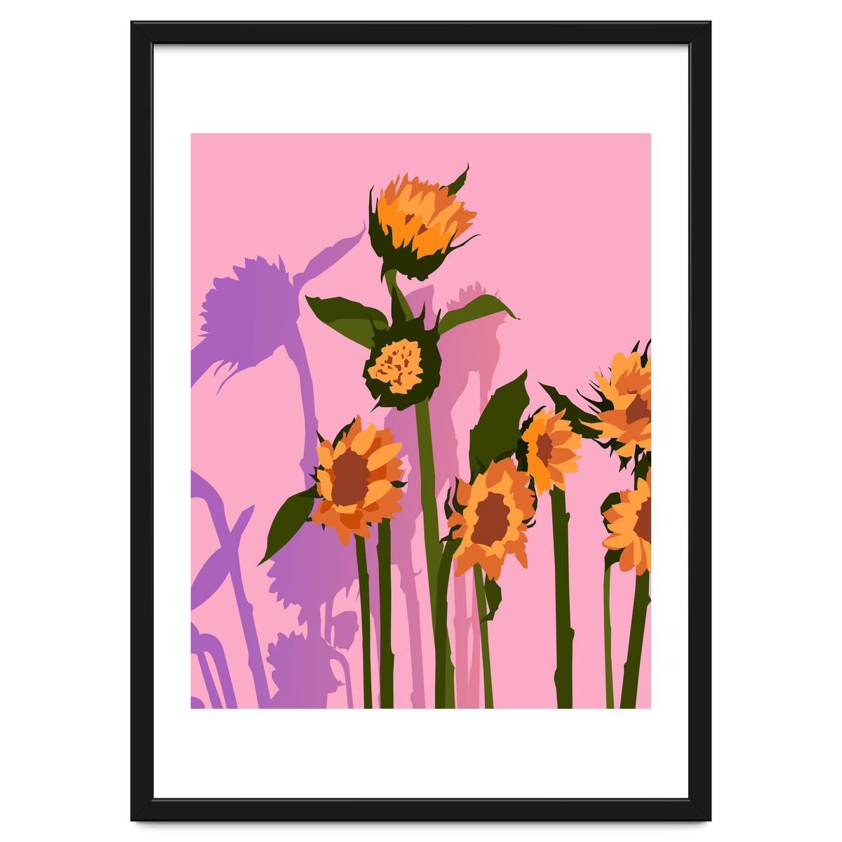 Golden Sunflowers Inside, Botanical Nature Floral Plants Painting, Blush Meadow Blossom Spring, Summer Bohemian Eclectic Positivity