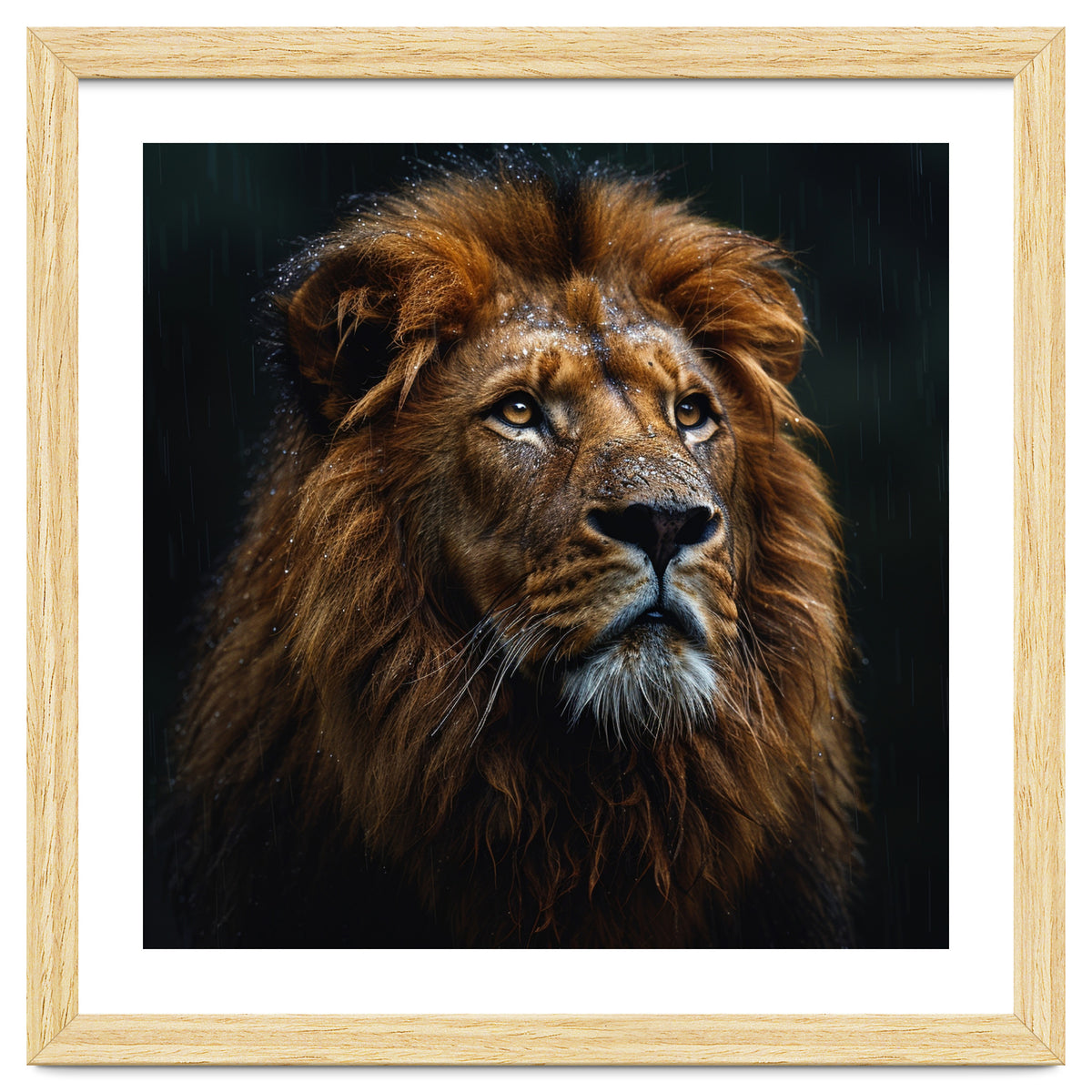 Majestic Lion Portrait In Gentle Rain