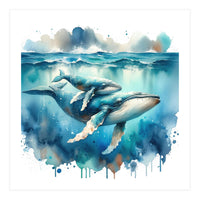 Mother And Calf Whales Watercolor (Print Only)